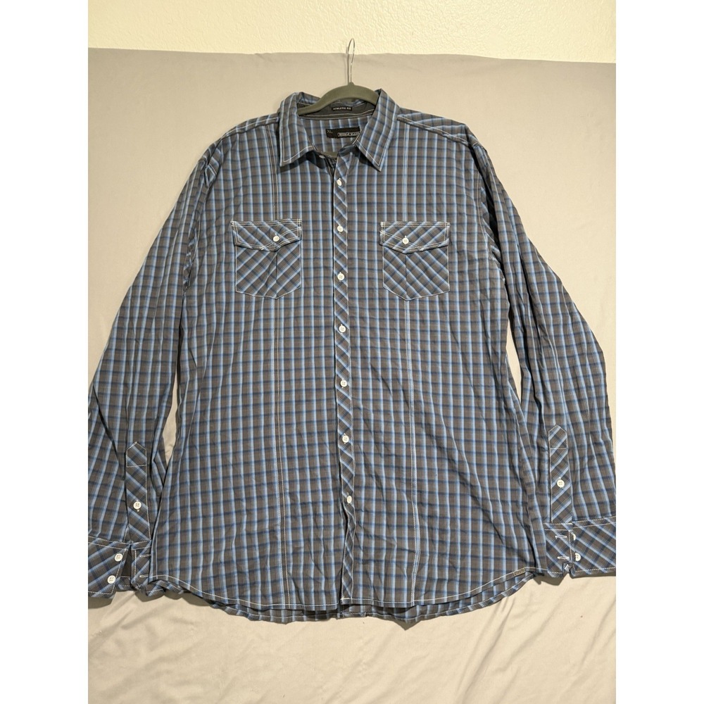 Buckle Black athletic fit‎ blue grey flannel western ls button up shirt, XL